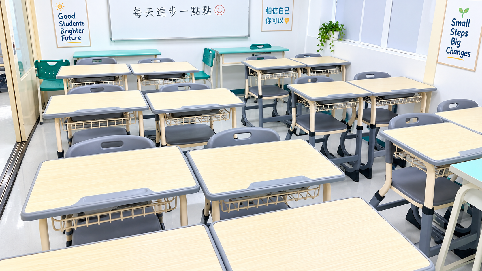 楓林小學堂明亮整齊的教室與課桌椅